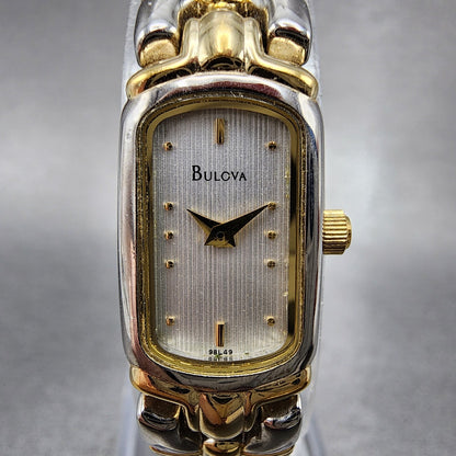 Bulova Watch Women 13mm Silver Dial Two Tone Rectangle 98L49 New Battery1