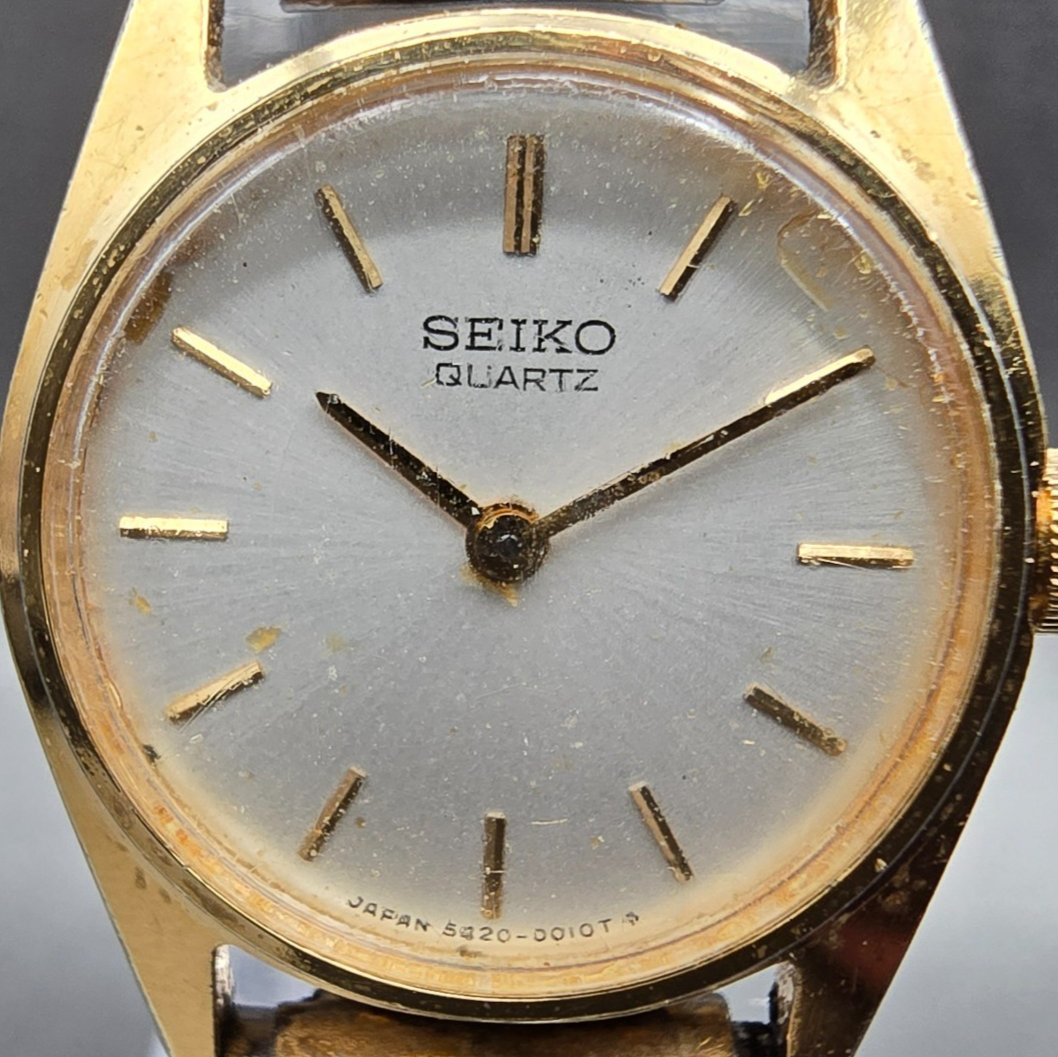 Seiko Watch Women 19mm White Dial Gold Tone Round 5420-0099 New Battery Vintage1