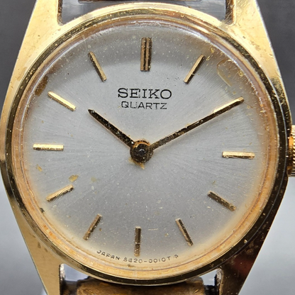 Seiko Watch Women 19mm White Dial Gold Tone Round 5420-0099 New Battery Vintage1