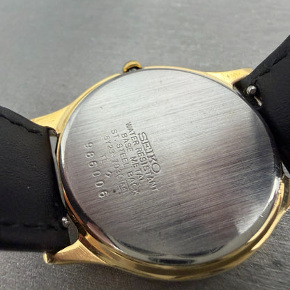 Seiko SQ Watch Men 34mm Champagne Dial Gold Tone Daydate 5y23-7030 New Battery G9