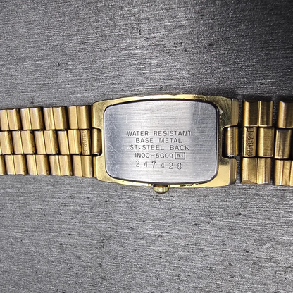 Seiko Watch Women 16mm Champagne Dial Gold Tone Rectangle 1N00-5G09 New Battery10