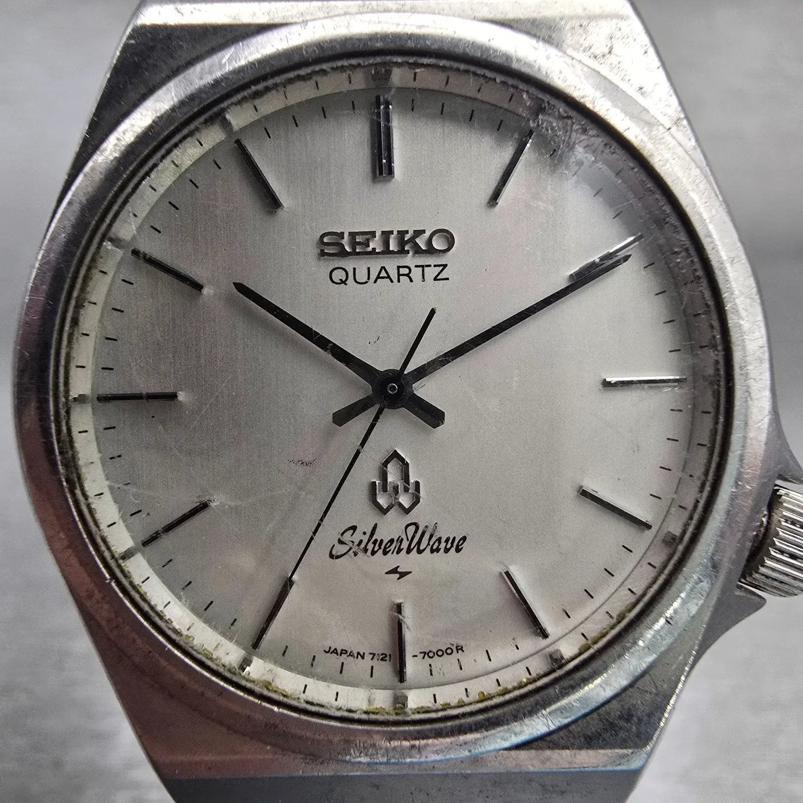 Seiko Watch Men 34mm Silver Dial Silver Tone Round 7121-7000 New Battery VTG1