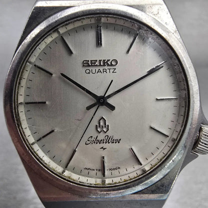 Seiko Watch Men 34mm Silver Dial Silver Tone Round 7121-7000 New Battery VTG1