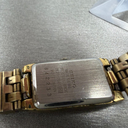 Seiko Tank Watch Women 13mm Champagne Dial Gold Tone 2e20-7021 New Battery 45678
