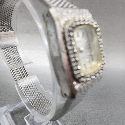 Seiko Tank Watch Women 17mm Silver Dial White Gold Plated Manual Wind Runs 11403