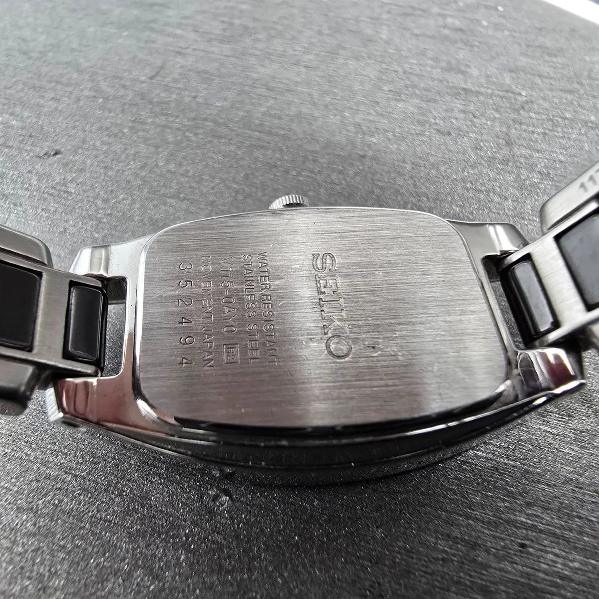 Seiko Solar Watch Women 19mm Black Dial Black Silver Crystal Bezel V115-0AY09