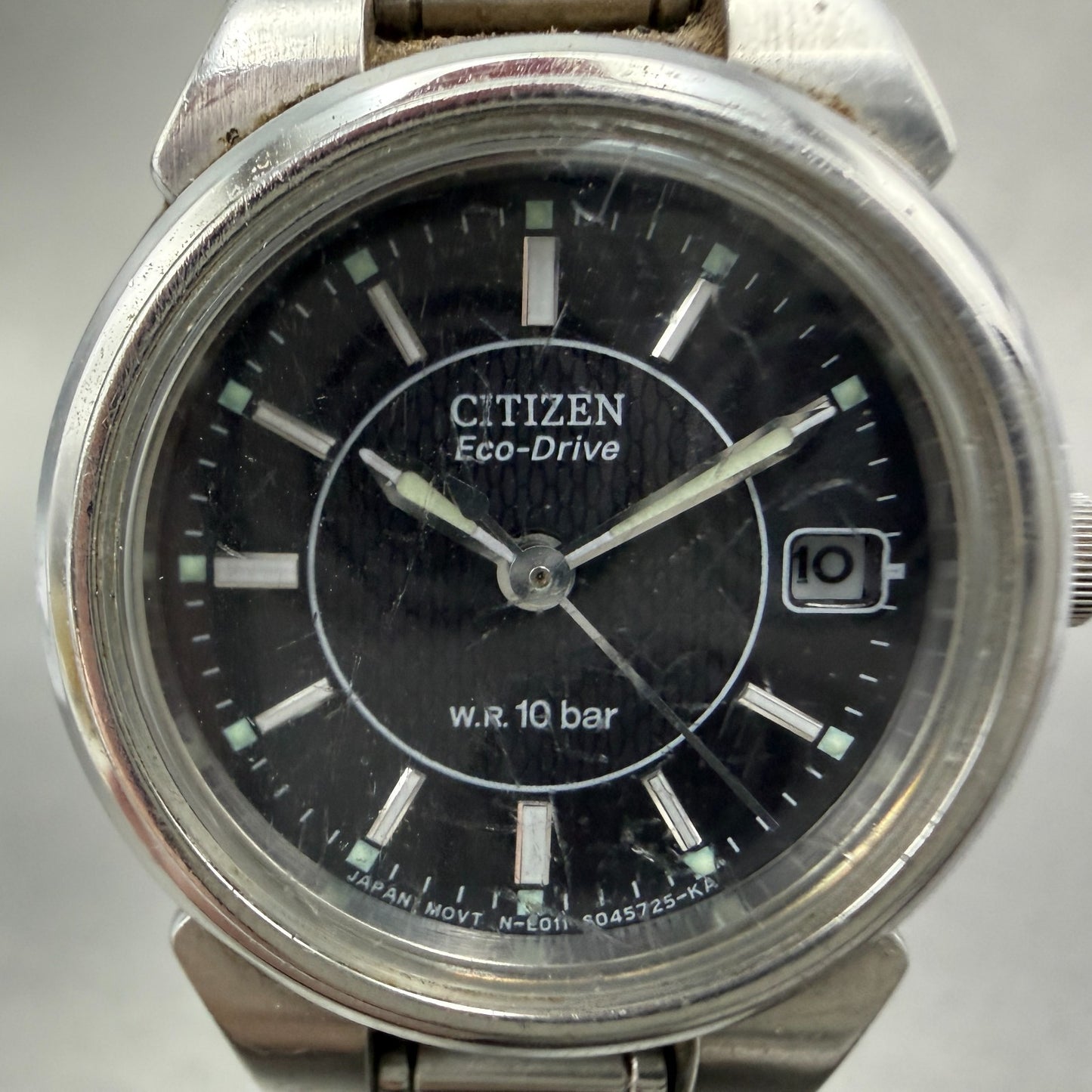 Citizen Eco-Drive Watch Women 25mm Black Dial Silver Tone Date Round Runs1
