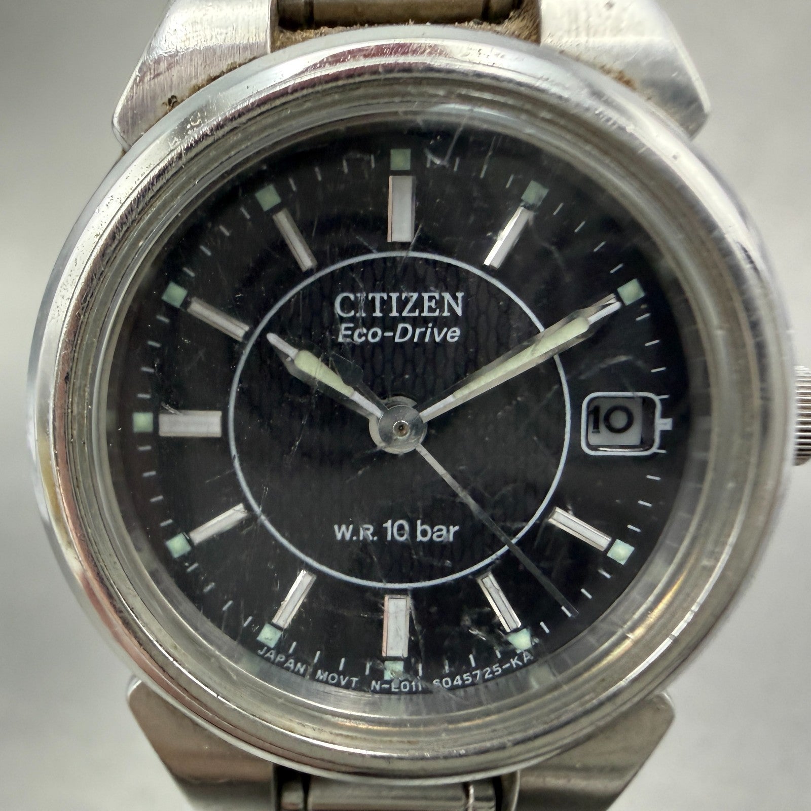 Citizen Eco-Drive Watch Women 25mm Black Dial Silver Tone Date Round Runs1
