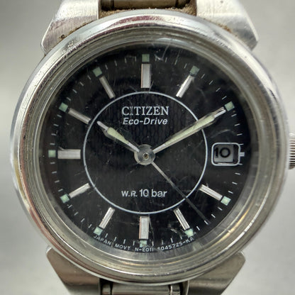 Citizen Eco-Drive Watch Women 25mm Black Dial Silver Tone Date Round Runs1