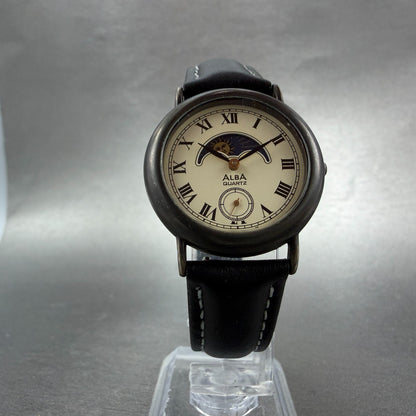 Seiko Alba Watch Women 30mm Cream Dial Black Tone Day/Night V806-0100 NewBat5