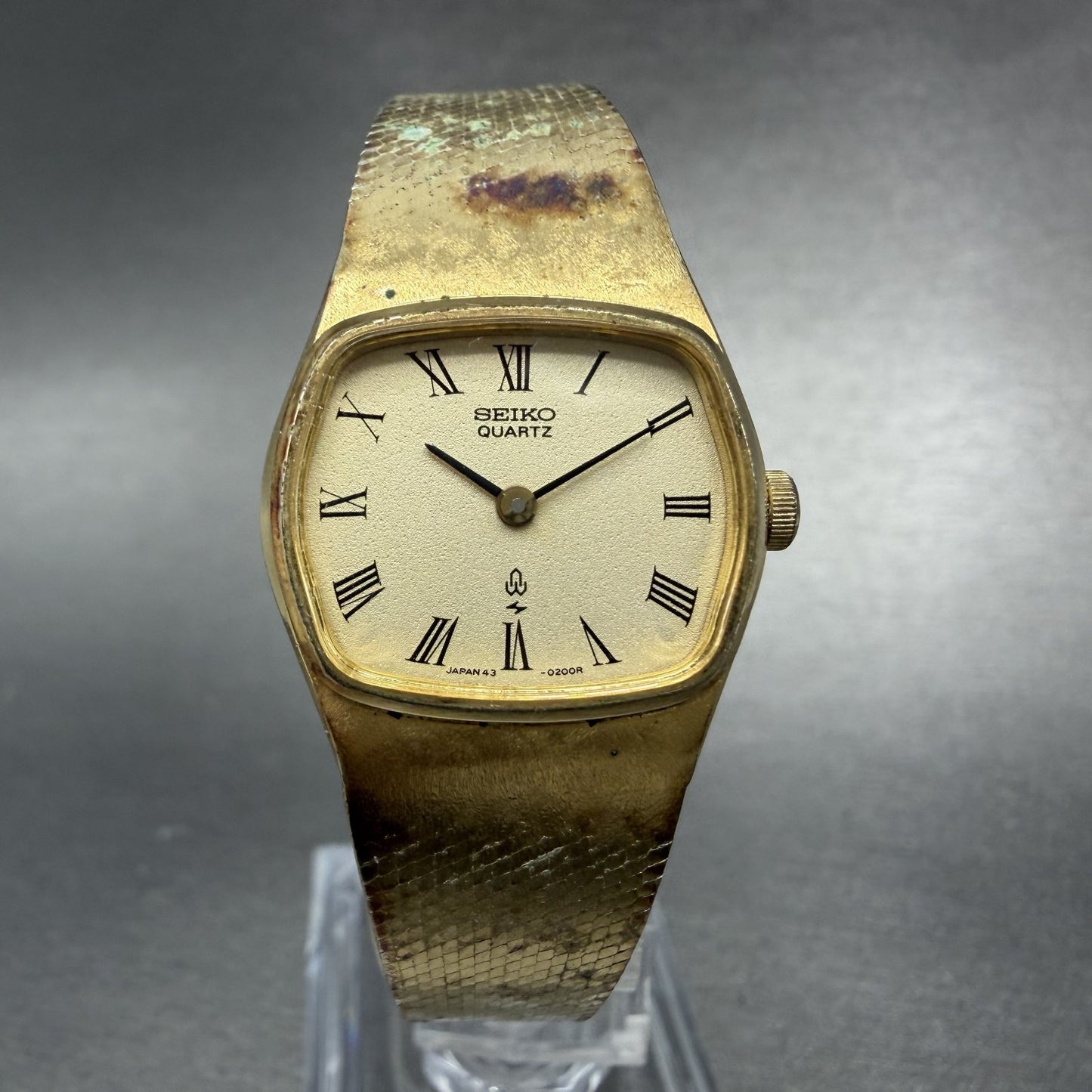 Seiko Watch Women 22mm Champagne Dial Gold Tone Hexagon 43-3120 New Battery0