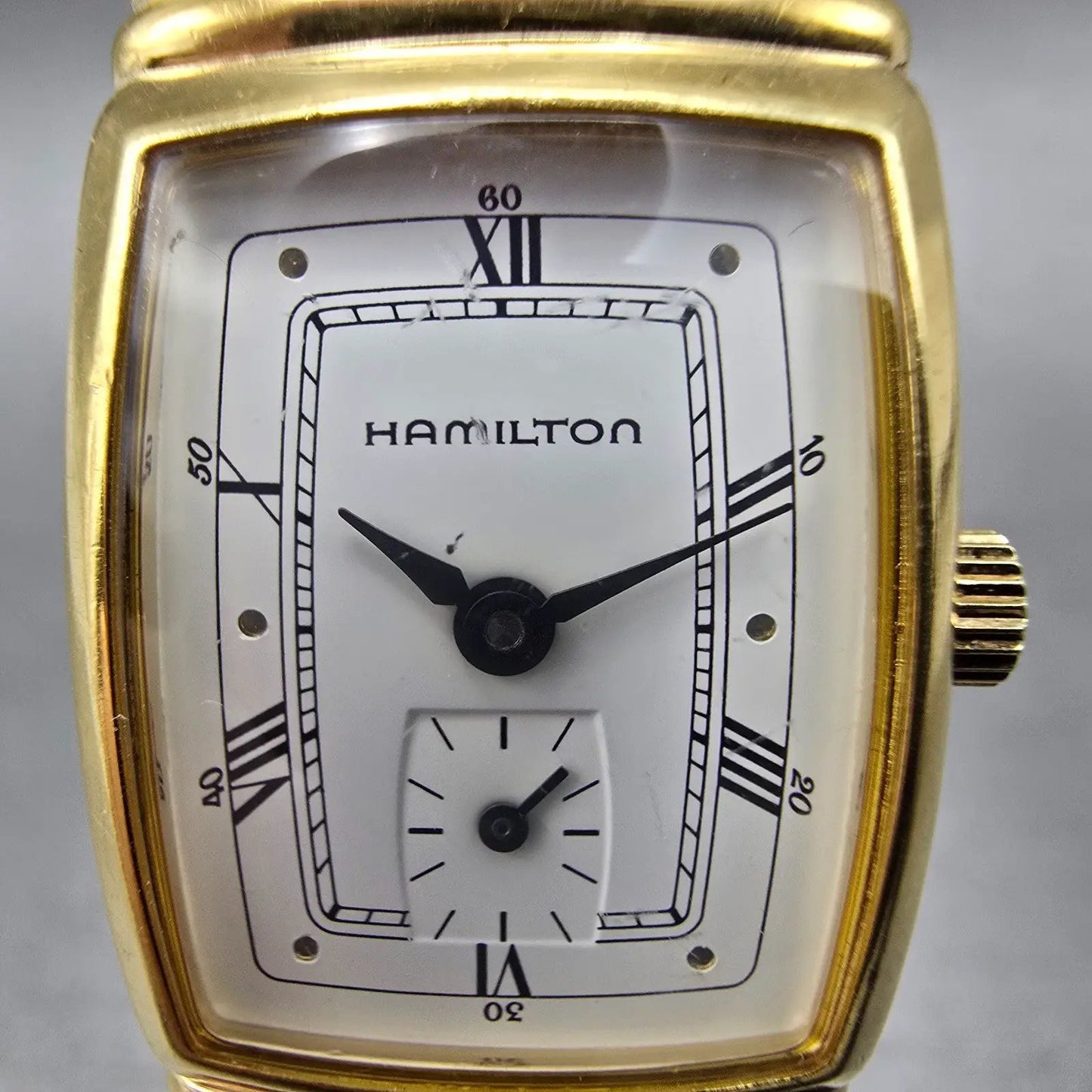 Hamilton Watch Women 19mm White Dial Gold Tone Small Seconds Rectangle New Batt1