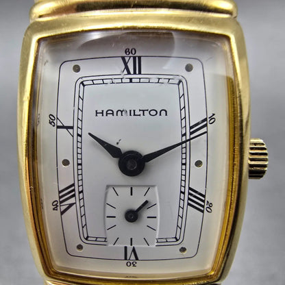 Hamilton Watch Women 19mm White Dial Gold Tone Small Seconds Rectangle New Batt1