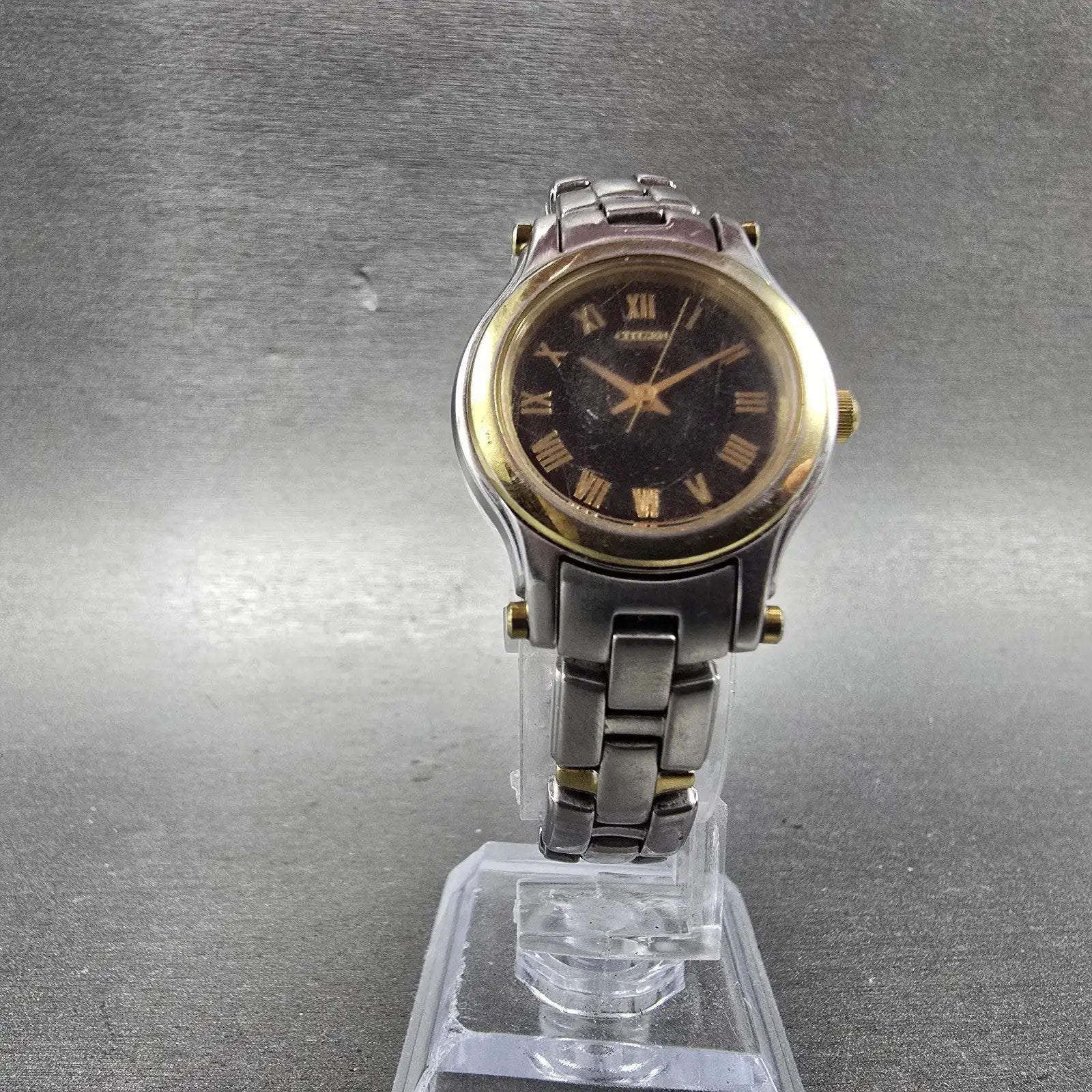 Citizen Eco-Drive Watch Women 25mm Black Dial Two Tone Round E031-S021812 Runs5