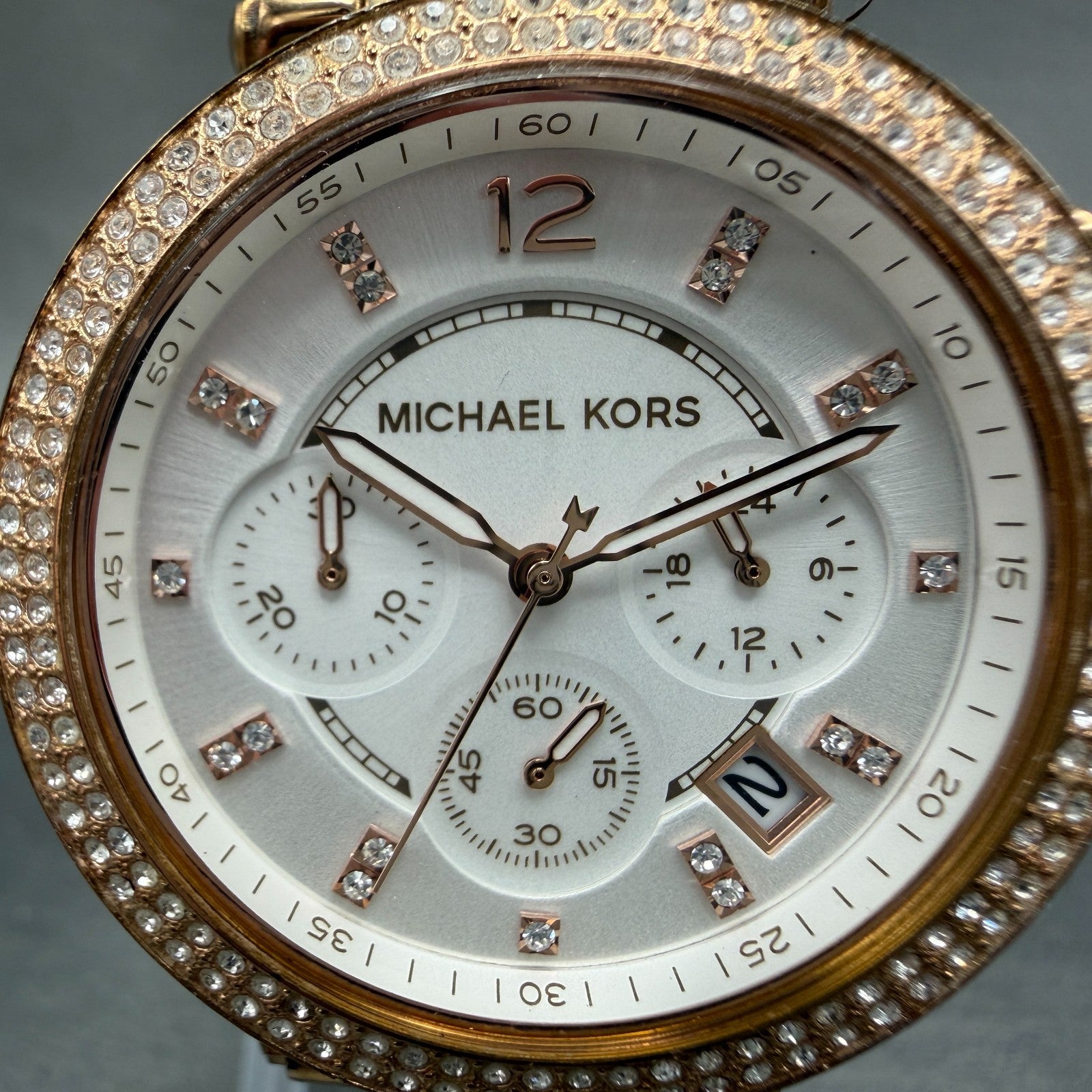 Michael Kors Parker Watch Women 39mm White Dial Rose Gold Tone Date New Battery1