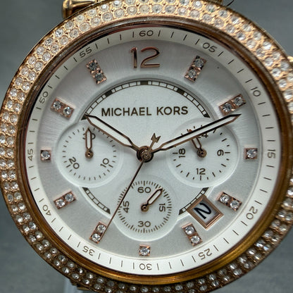 Michael Kors Parker Watch Women 39mm White Dial Rose Gold Tone Date New Battery1