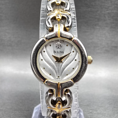 Bulova Watch Women 20mm Silver Dial Two Tone Diamond Round 98P15 New Battery JP20