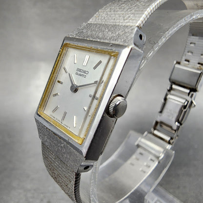 Seiko Watch Women 16mm Silver Dial Silver Tone Rectangle 2C20-5299 New Battery