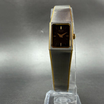 Seiko Tank Watch Women 13mm Black Dial Two Tone Rectangle 1E20-5779 New Battery5