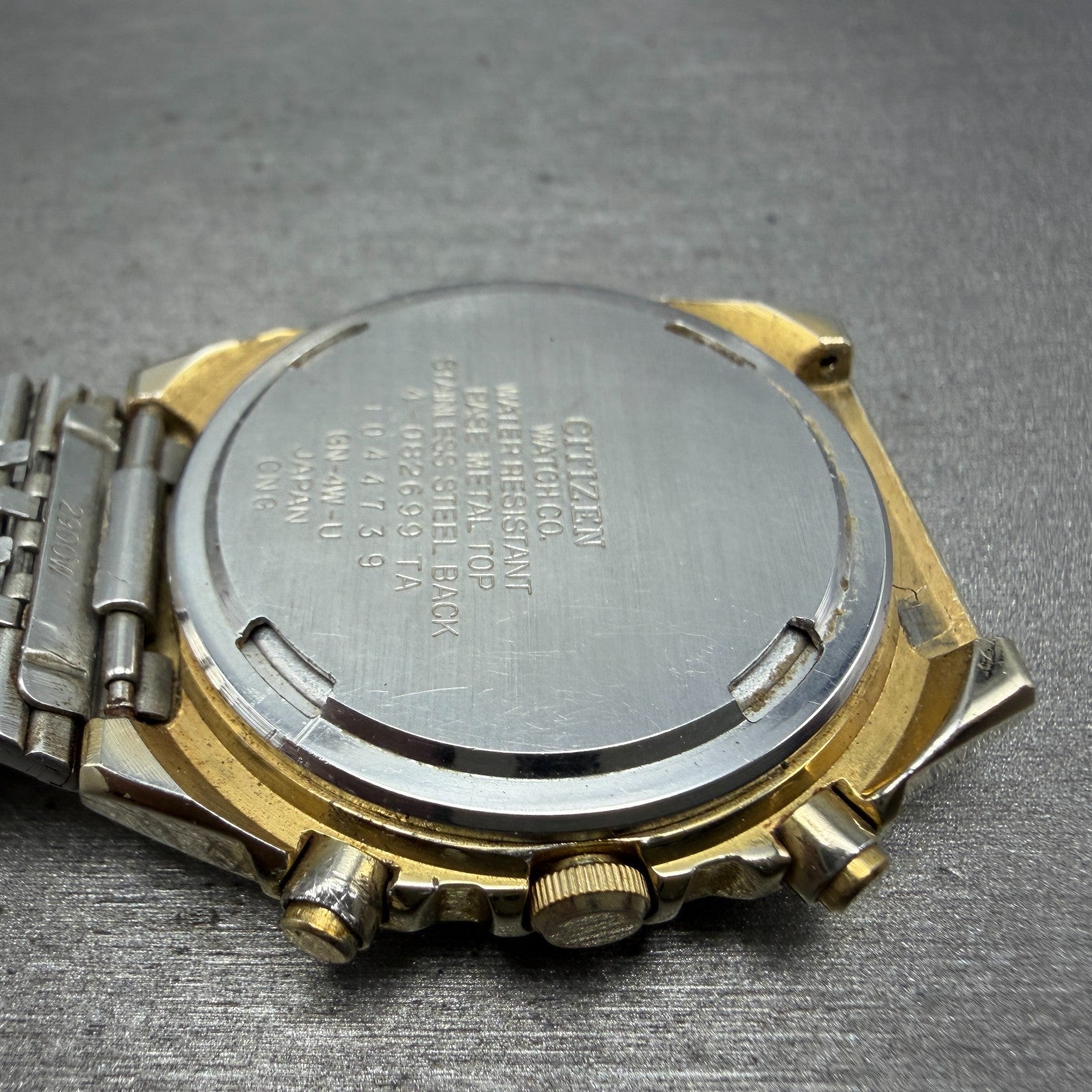 Citizen Analog Digital Watch Men 35mm Black Dial Gold Alarm Chrono 4-082699 PART13