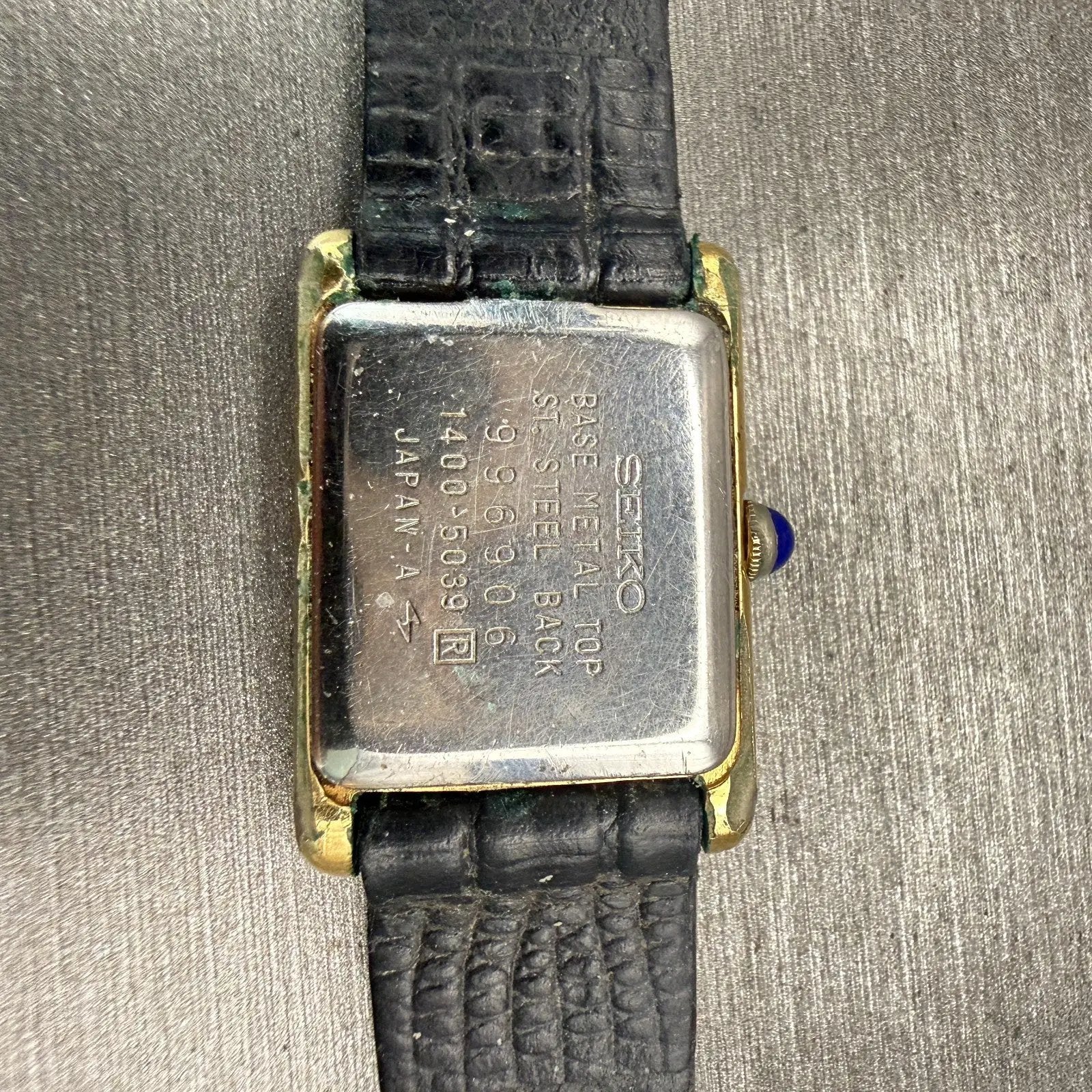 Seiko Watch Women 17mm Cream Dial Gold Tone Rectangle 1400-5039 New Battery VTG10