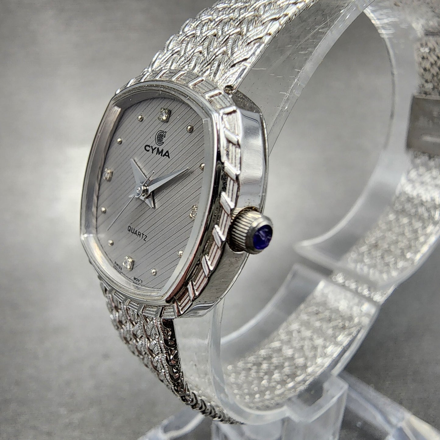 Cyma Watch Women 22mm Silver Dial Silver Tone Rectangle 2002 New Battery2