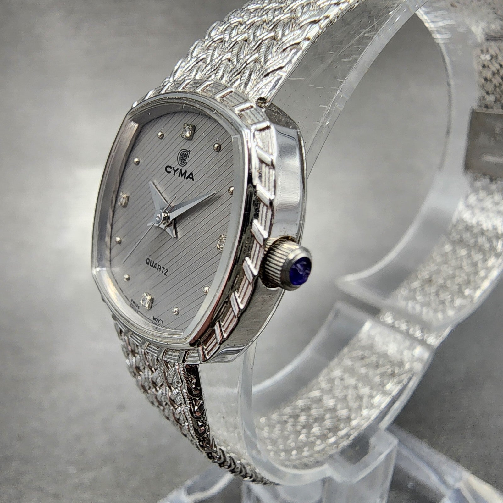 Cyma Watch Women 22mm Silver Dial Silver Tone Rectangle 2002 New Battery2