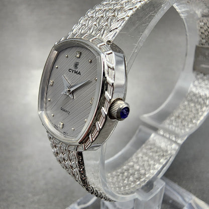 Cyma Watch Women 22mm Silver Dial Silver Tone Rectangle 2002 New Battery2