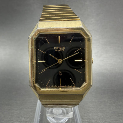 Citizen CQ Tank Watch Men 26mm Black Dial Gold Tone Octagon New Battery VHE0