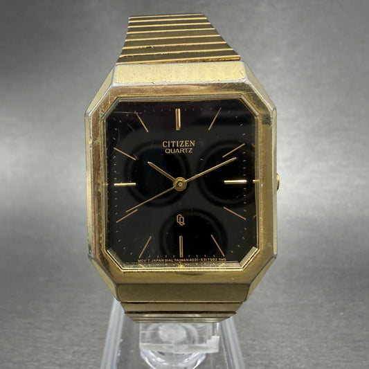 Citizen CQ Tank Watch Men 26mm Black Dial Gold Tone Octagon New Battery VHE0
