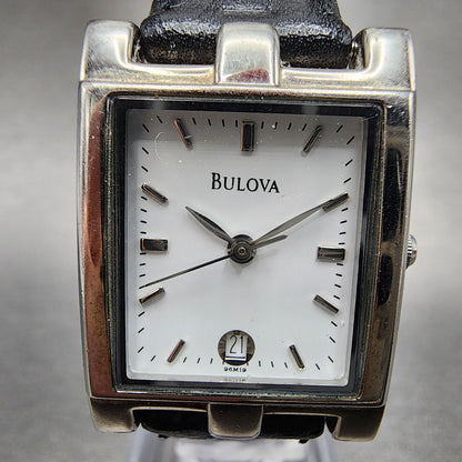 Bulova Tank Watch Women 21mm White Dial Silver Tone Date Rectangle New Battery