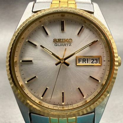 Seiko President Watch Men 35mm Silver Dial Two Tone Daydate 7N43-8119 New Batt1