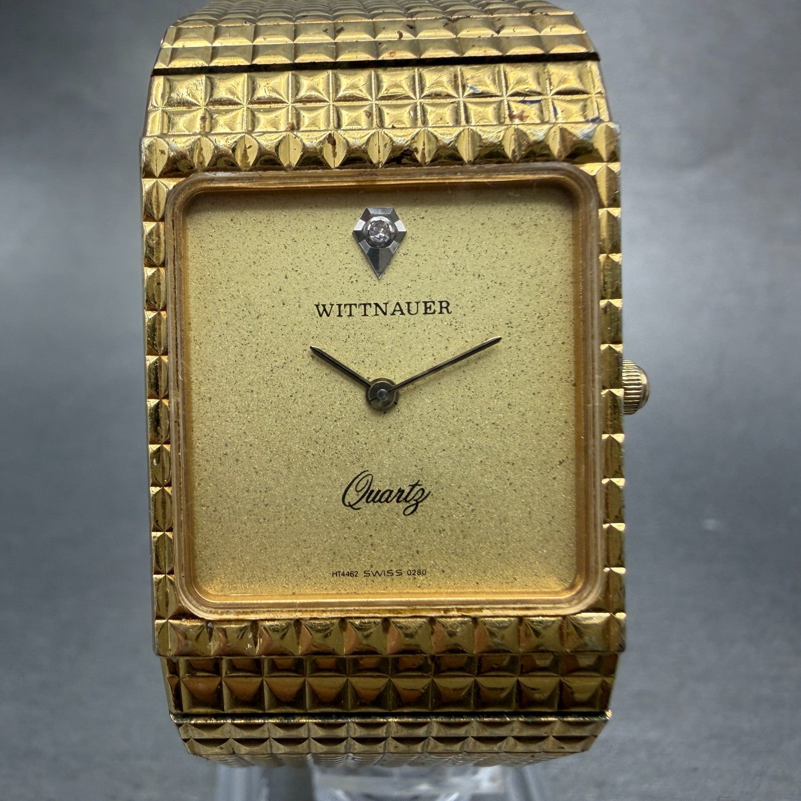 Wittnauer Tank Watch Men 25mm Champagne Dial Gold Tone 0280 New Battery Vintage0