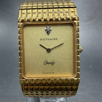 Wittnauer Tank Watch Men 25mm Champagne Dial Gold Tone 0280 New Battery Vintage0