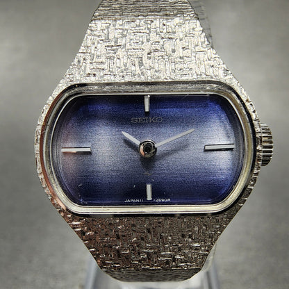 Seiko Watch Women 22mm Blue Dial White Gold plated Manual Wind Runs 1138601