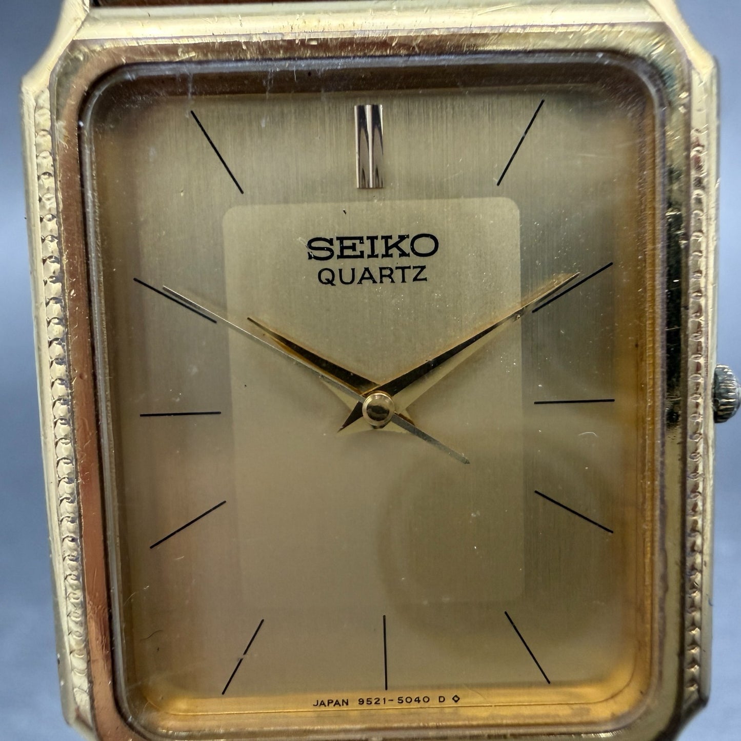 Seiko Tank Watch Men 27mm Champagne Dial Gold Tone 9521-5040 New Battery Vintage1