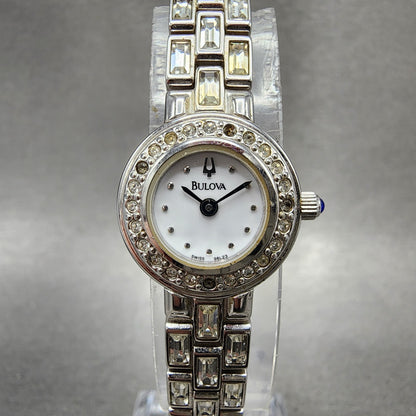 Bulova Crystal Watch Women 19mm White Dial Silver tone Round 96L23 New battery0