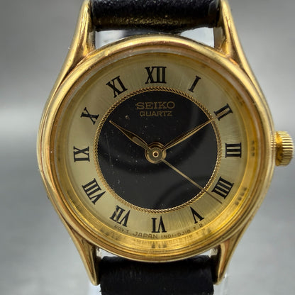 Seiko Watch Women 21mm Black Dial Gold Tone Round 1N01-0E19 New Battery Vintage11