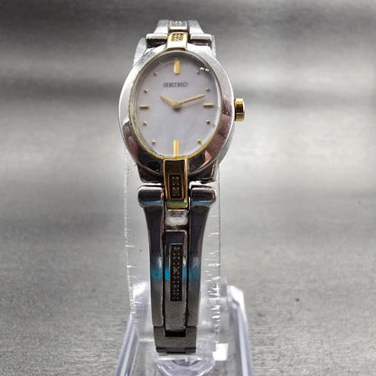 Seiko Watch Women 17mm White Dial Two Tone Oval 1N00-0KG0 New Battery Vintage5
