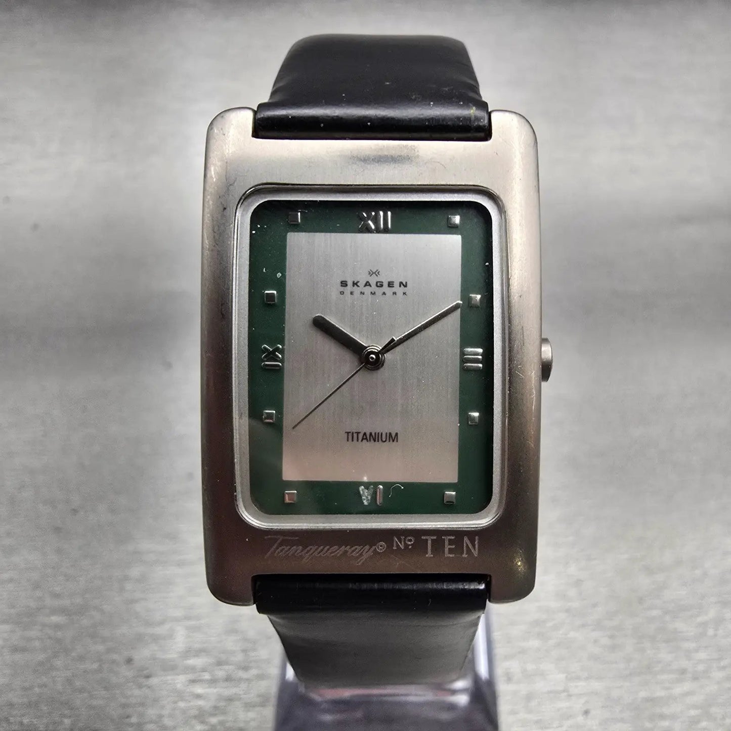 Skagen Watch Men 26mm Silver Green Dial Titanium Rectangle 177LTL New Battery0