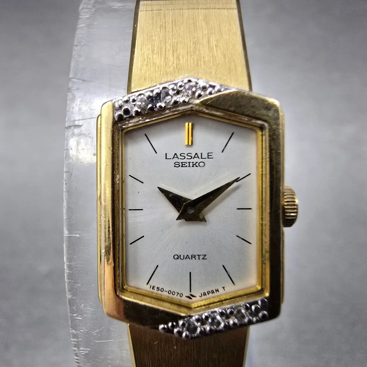 Seiko Lassale Watch Women 13mm White Dial Gold Hexagon Diamond 1E50-5039 PARTS2