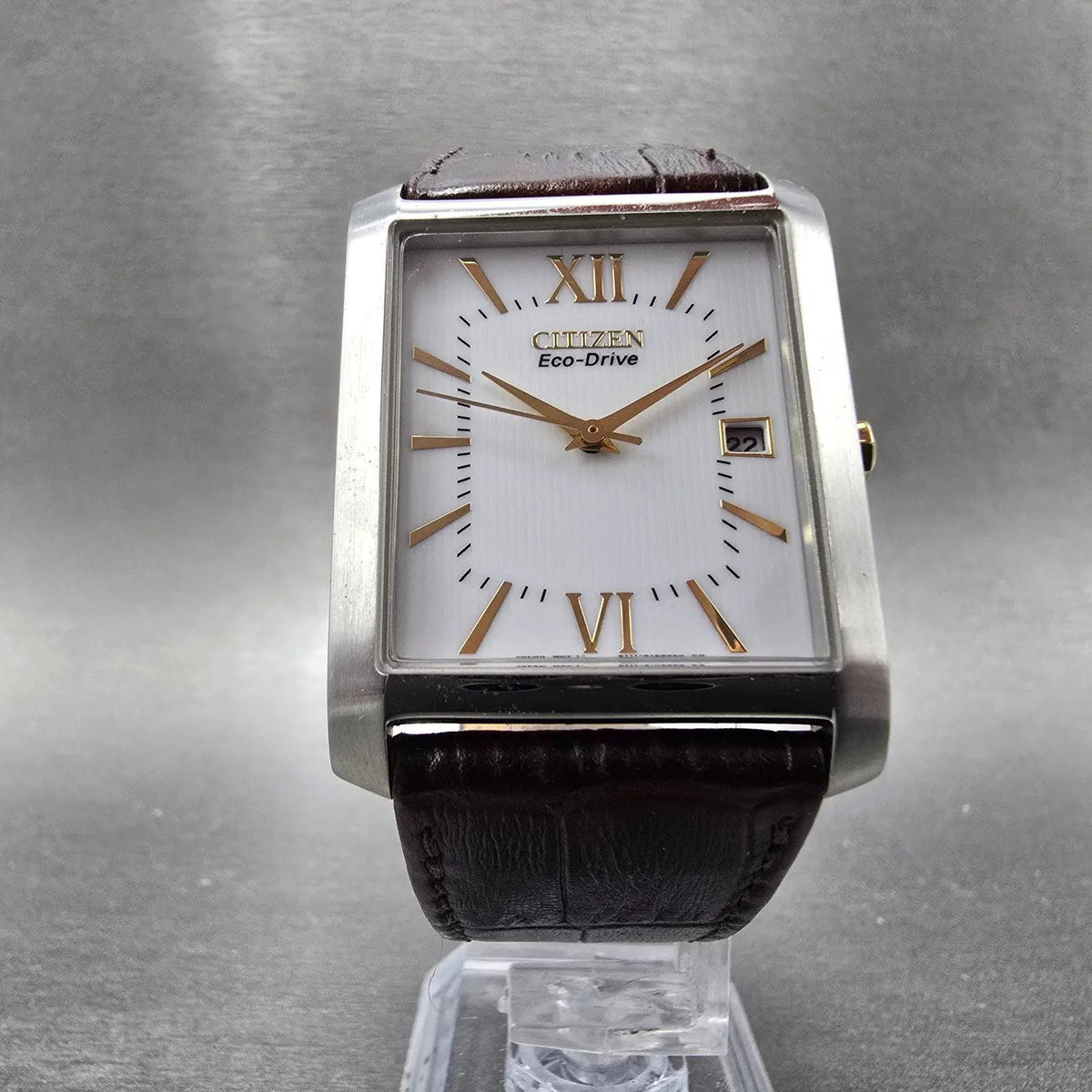 Citizen Eco-Drive Tank Watch Men 31mm White Dial Steel Date Rectangle Runs5