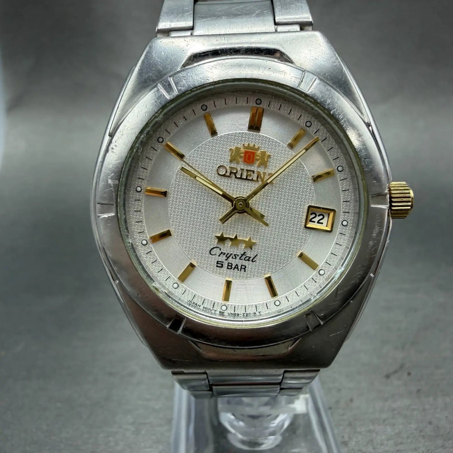 Orient Crystal Tri Star Watch Men 36mm White Dial Steel Date Round READ!! NewBat0