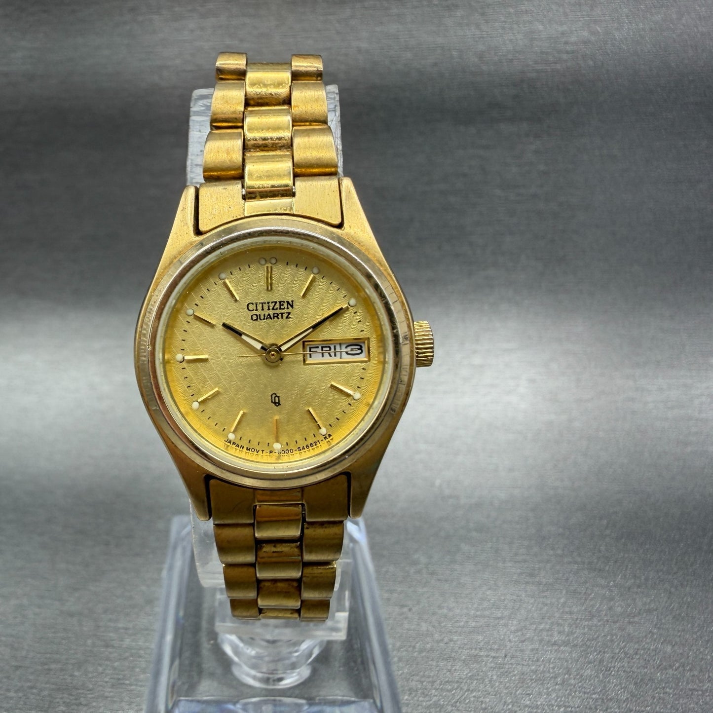 Citizen CQ Watch Women 24mm Champagne Dial Gold Tone Daydate 6000-K04051 NewBatt0