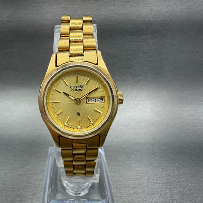 Citizen CQ Watch Women 24mm Champagne Dial Gold Tone Daydate 6000-K04051 NewBatt0