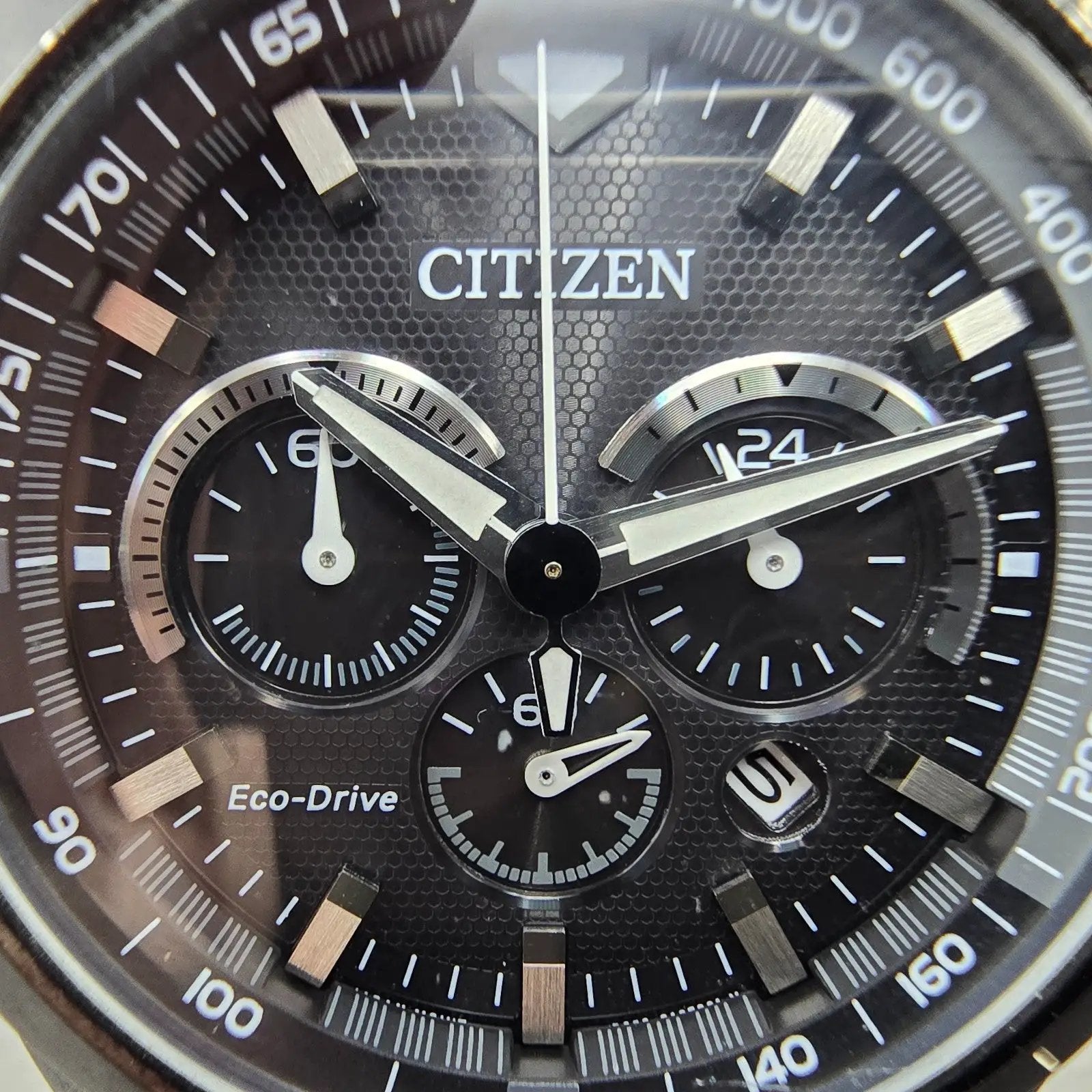 Citizen Eco-Drive Chronograph Watch Men 48mm Black Dial Black Tone Date Runs1