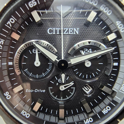 Citizen Eco-Drive Chronograph Watch Men 48mm Black Dial Black Tone Date Runs1