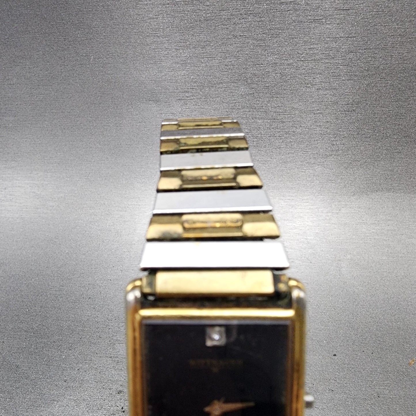 Wittnauer Tank Watch Men 24mm Black Dial Gold Tone Rectangle 8T2307 9782 PARTS5