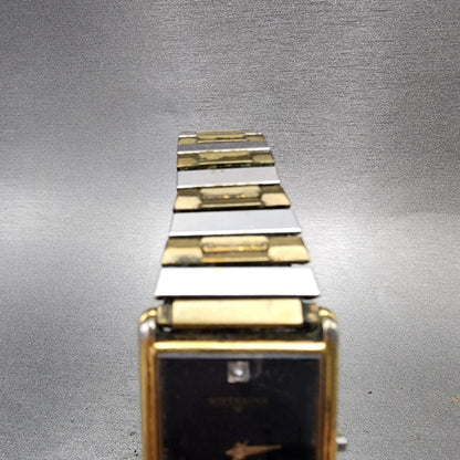 Wittnauer Tank Watch Men 24mm Black Dial Gold Tone Rectangle 8T2307 9782 PARTS5