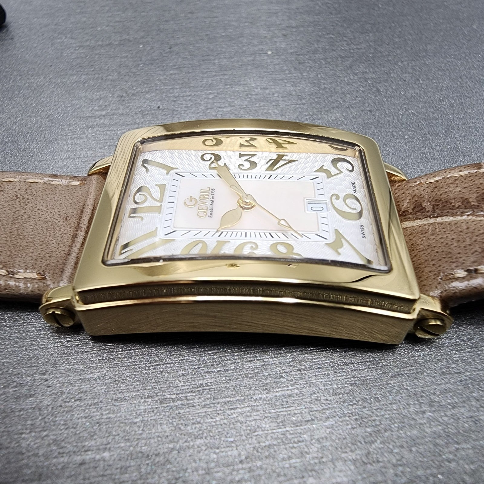 Gevril Avenue Of Americas Watch Women 26mm MOP Dial Gold Tone Date Rectangle4